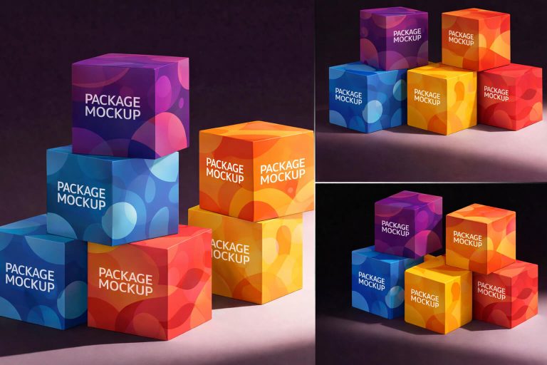 Free Stacked Boxes Mockup PSD 3 Different Packaging Styles Scene