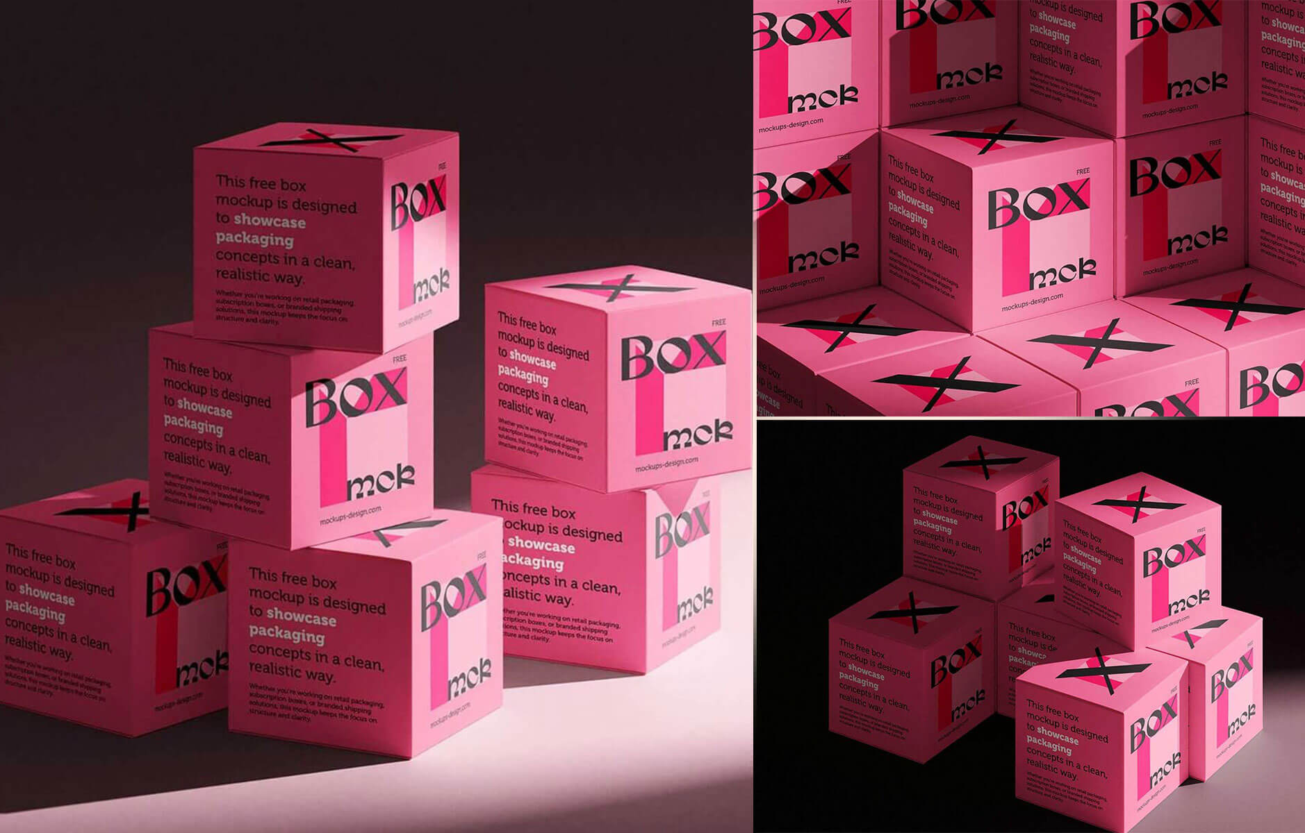 Stack Packaging Design Free Stacked Boxes Mockup PSD – 3 Different Packaging Styles Scene ...