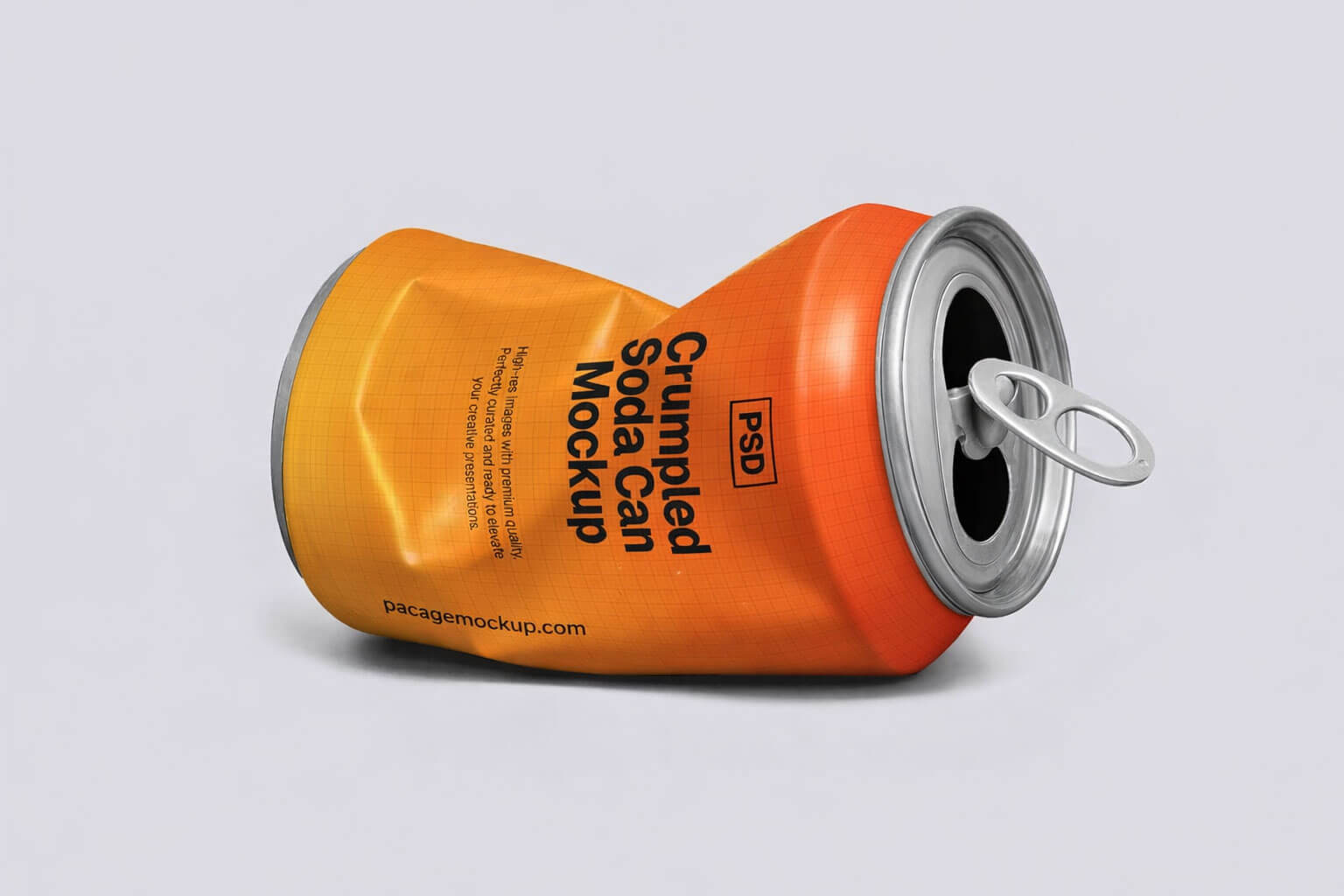 Free Crumpled Soda Can Mockup PSD for Beverage Packaging Design