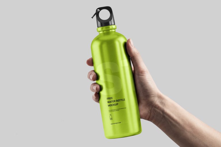 Free Holding Aluminium Water Bottle Mockup