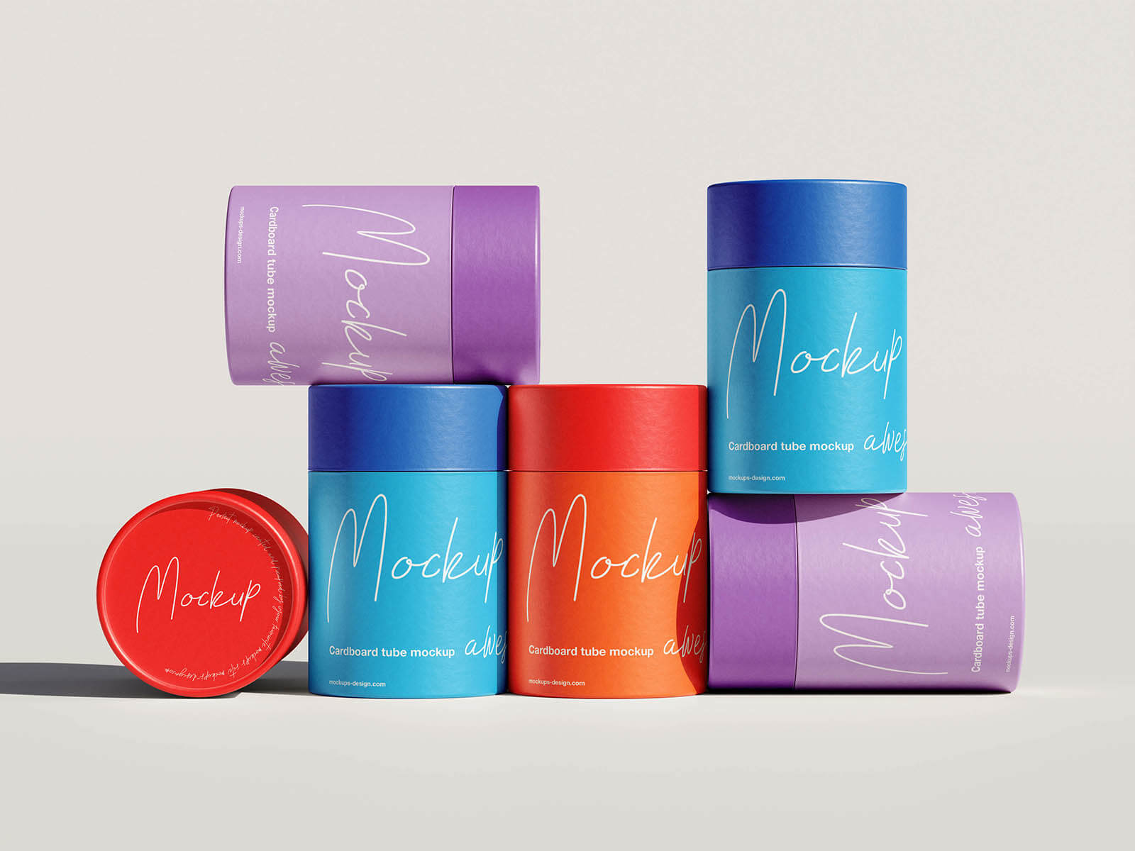 5 Free Cylindrical Cardboard Paper Tube Mockup PSD Files Set