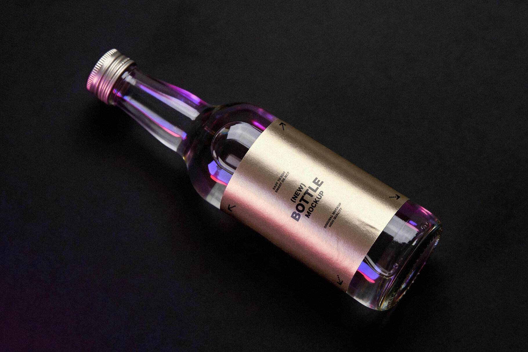 Free Bottle Label Mockup with Metallic Wrap Sticker