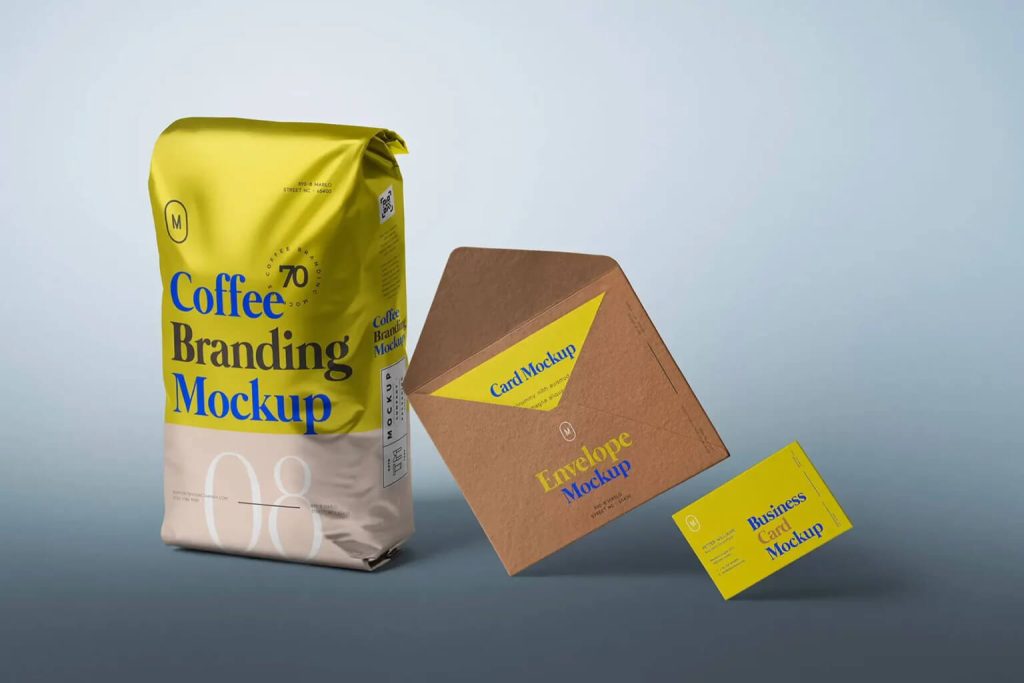 Free Coffee Bag Mockup With Stationery Branding Set