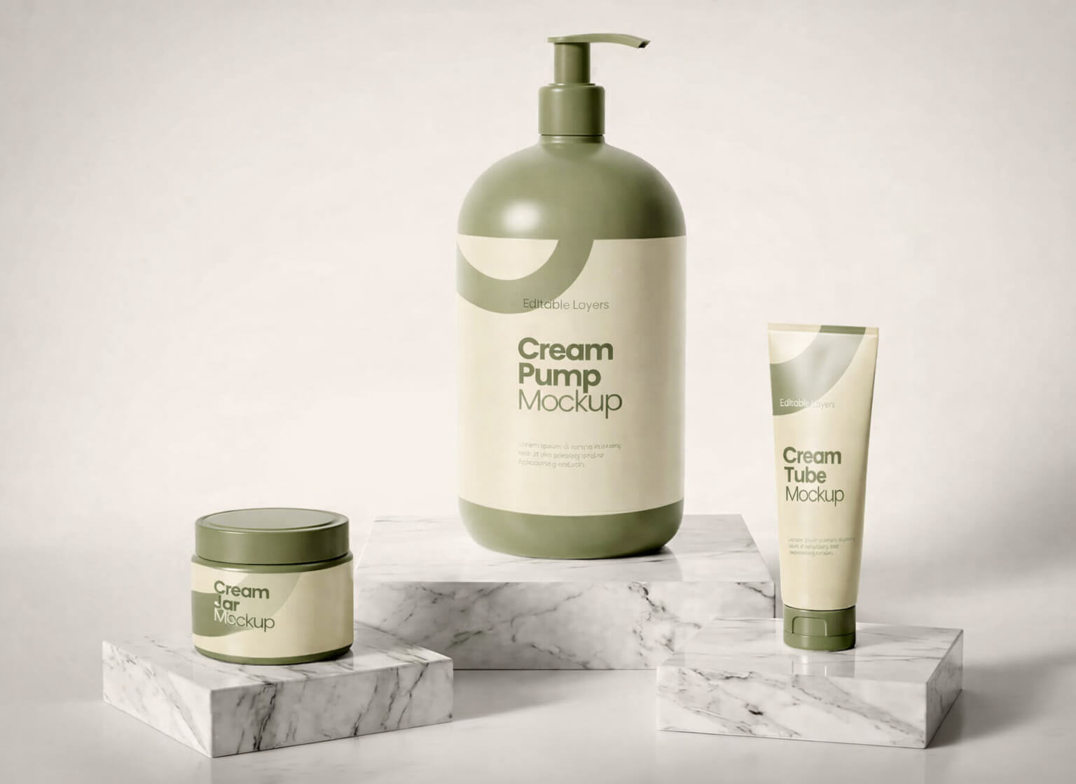 Free Cosmetic Branding Mockups PSD – Bottle, Jar & Tube (2 Angles)