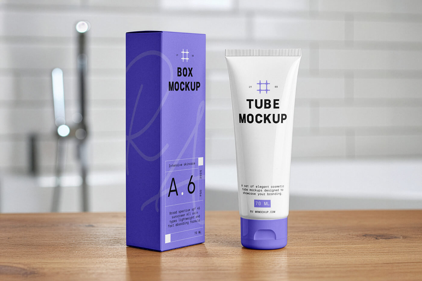 Free Cosmetic Cream Tube with Box Packaging Mockup - PacageMockup