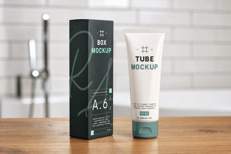 Free Cosmetic Cream Tube with Box Packaging Mockup - PacageMockup