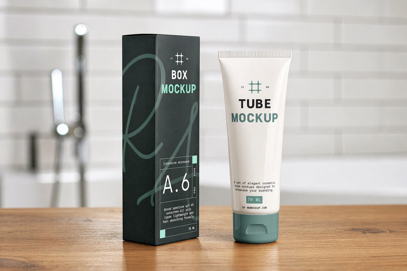Free Cosmetic Cream Tube with Box Packaging Mockup