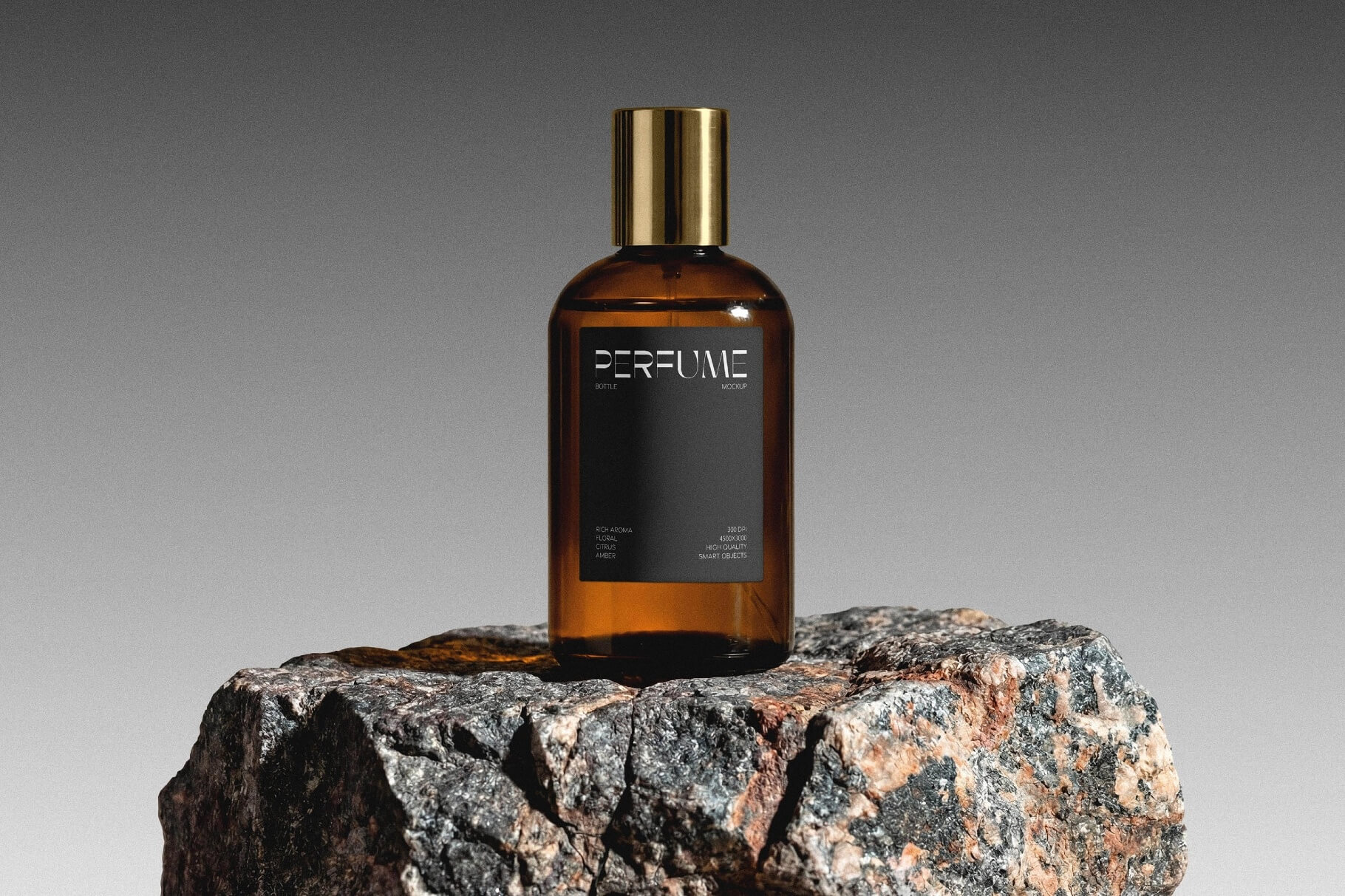 Free Glass Perfume Bottle Mockup On Stone Base