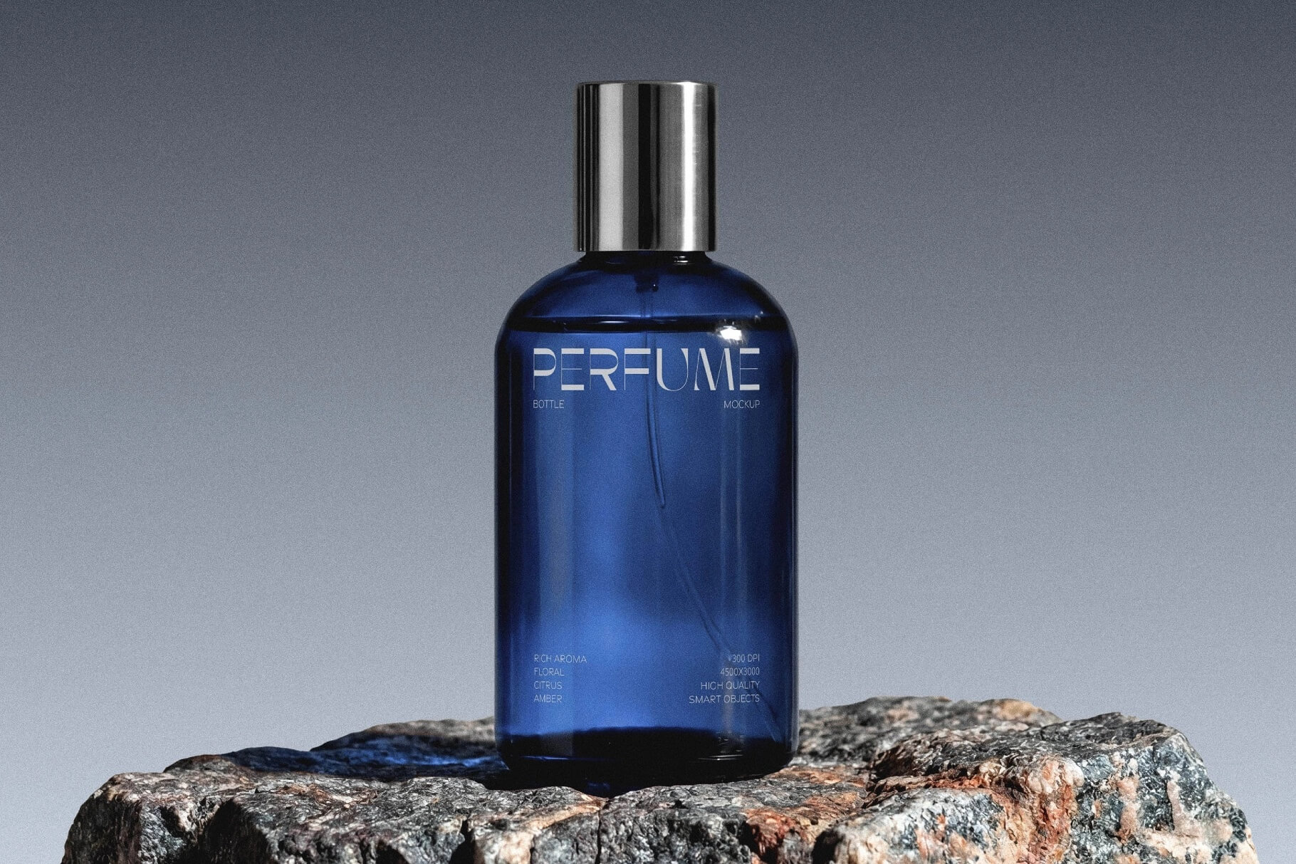 Free Glass Perfume Bottle Mockup On Stone Base