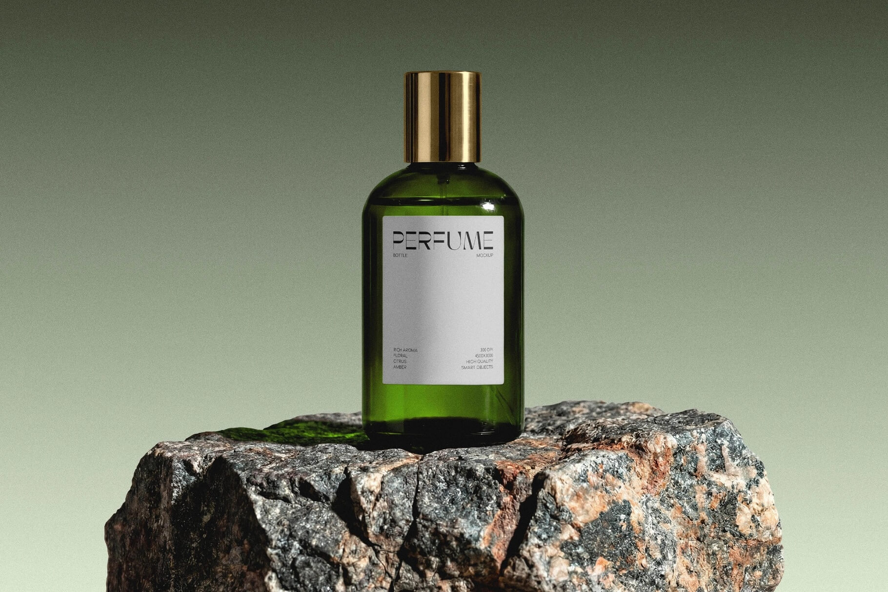 Free Glass Perfume Bottle Mockup On Stone Base