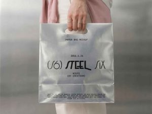 Metallic Paper Bag Mockup hand holding
