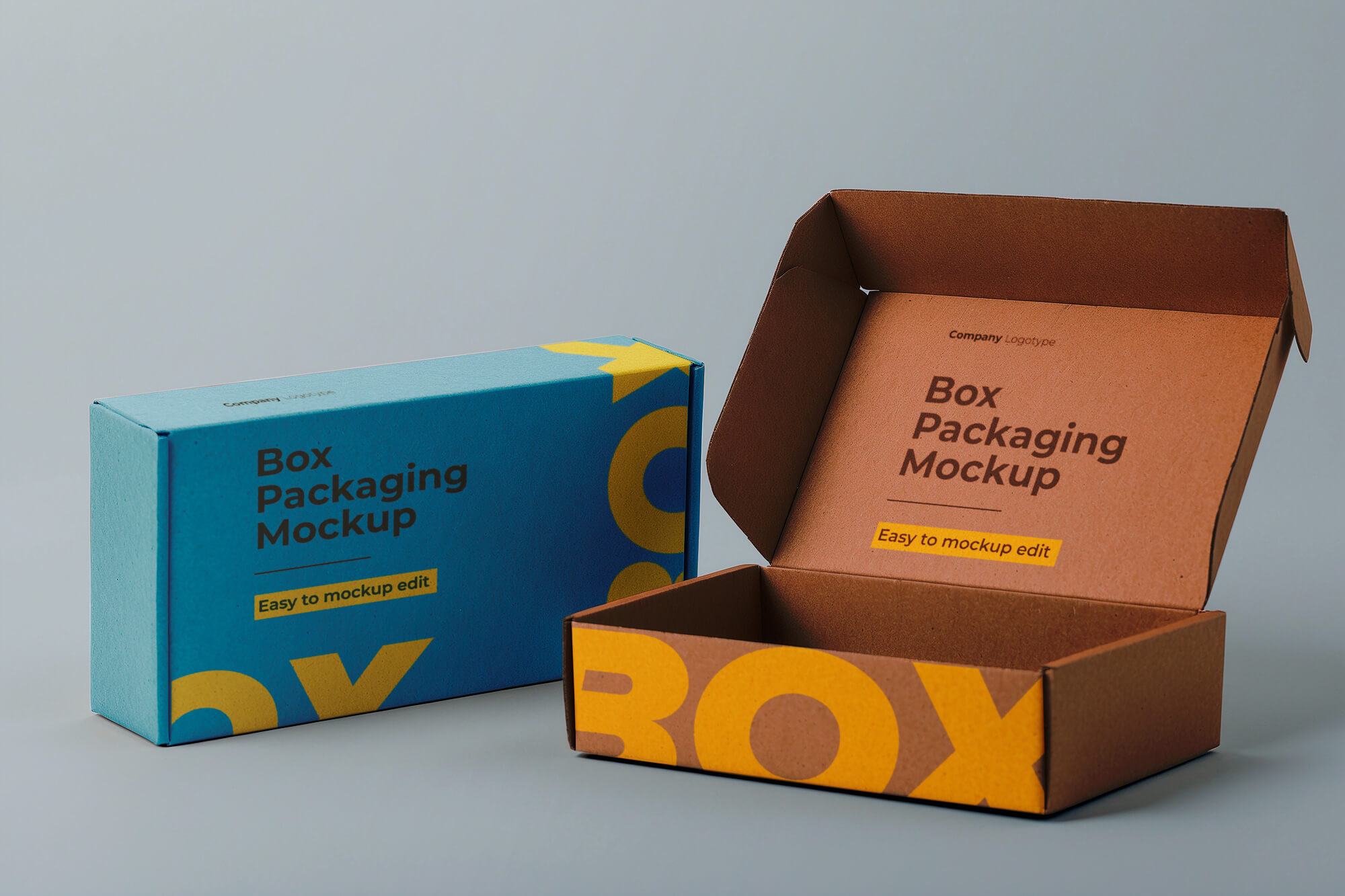 Cardboard Packaging Box Mockup 3 Views PSD