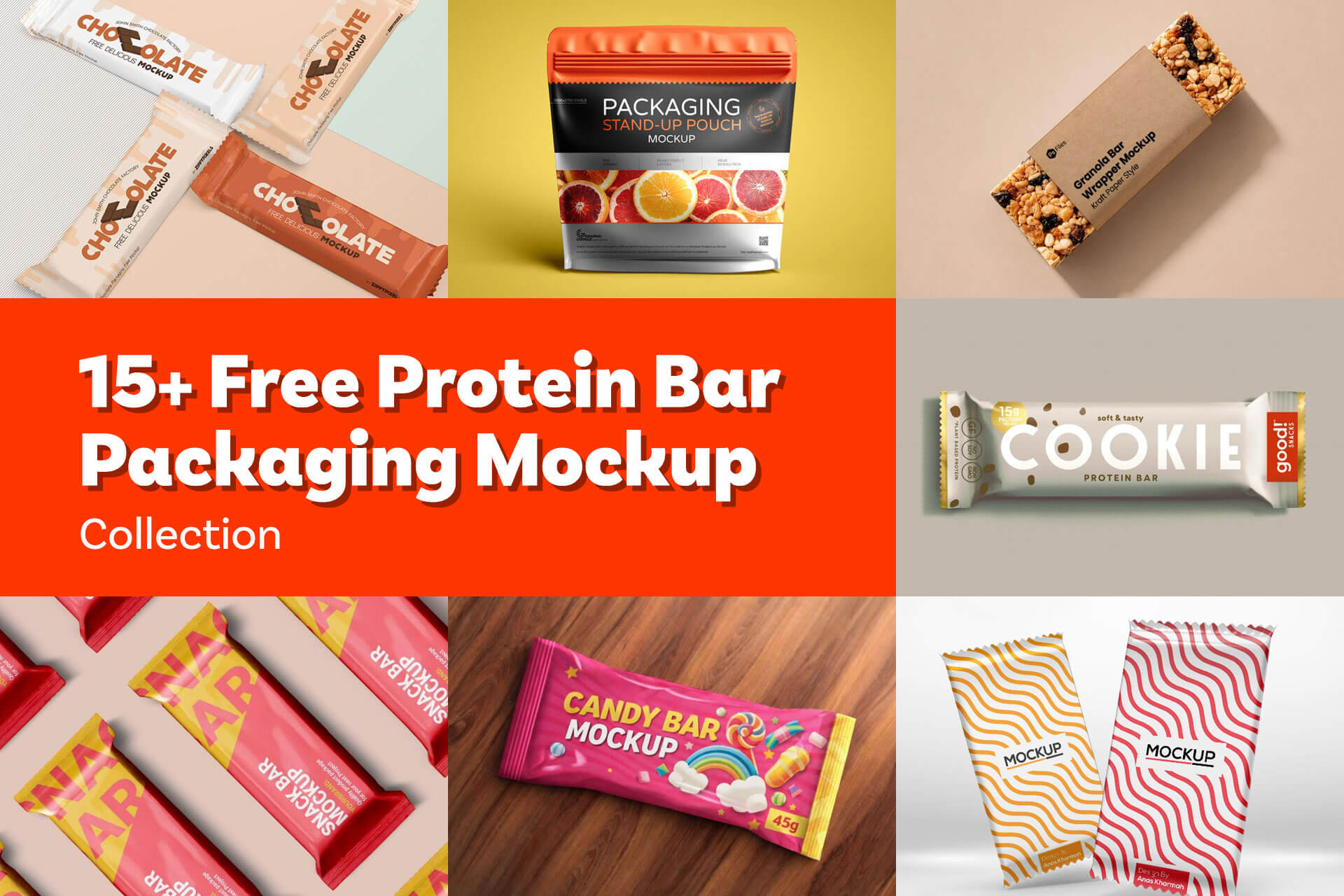 15 Free Protein Bar Packaging Mockup PSD