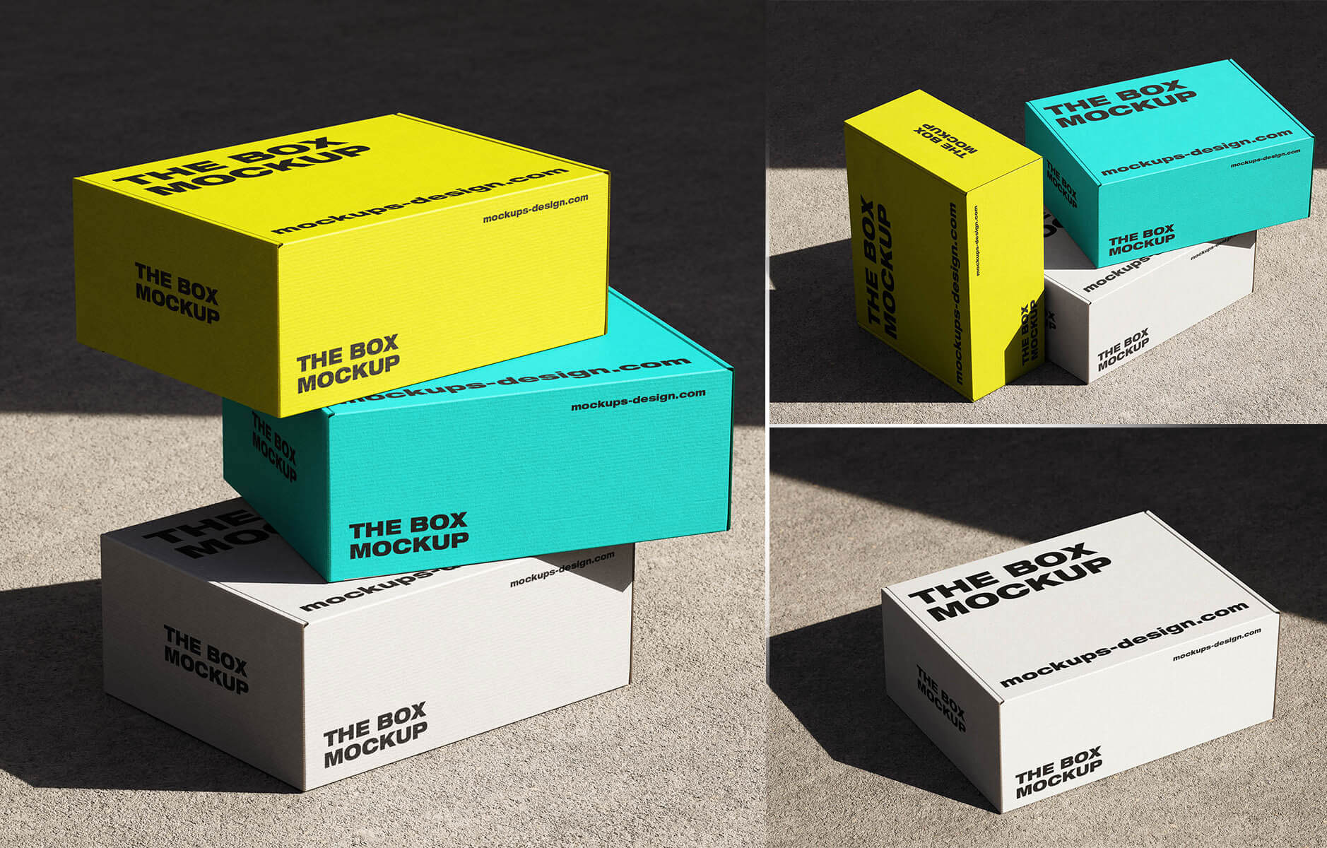 3 Free Mailer Box Mockups PSDs set for Corrugated Packaging
