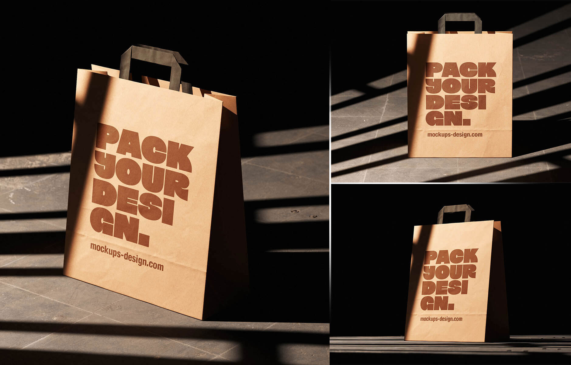 3 Free Eco-Friendly Kraft Paper Bag Mockup PSD
