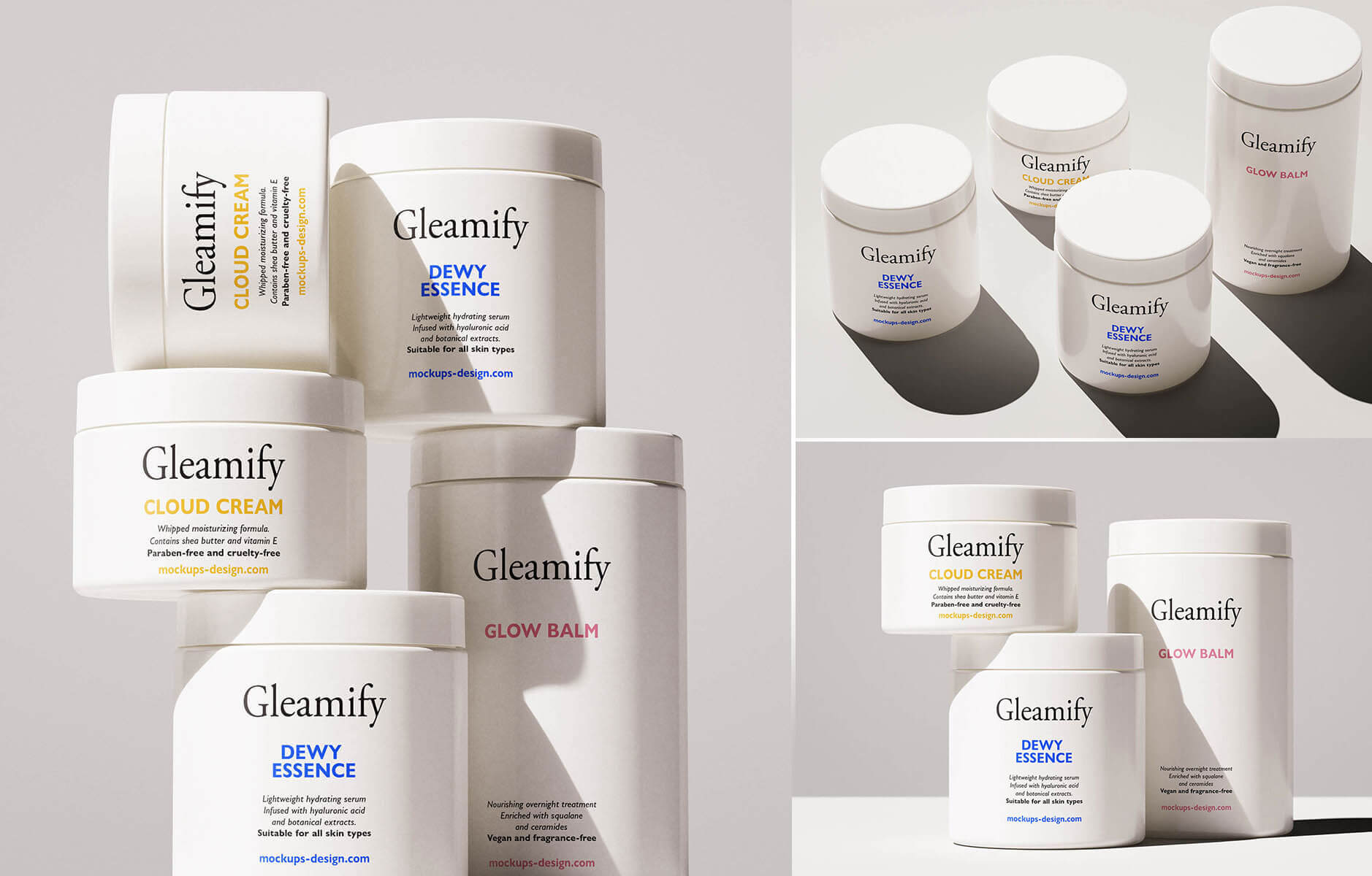 3 Free Multiple Cosmetic Jars Mockup PSD for Skincare Branding