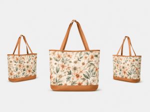 Tote Bag Mockup PSD for floral handbag branding and cloth shopping bag packaging presentation