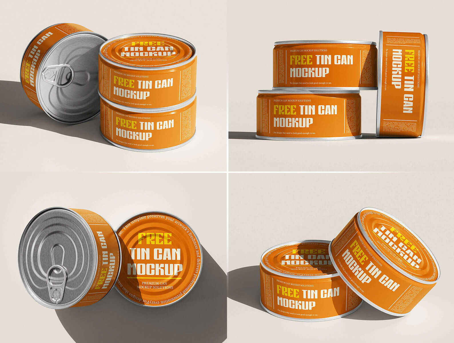 Free Small Tin Can Mockups PSD Set for Food Packaging