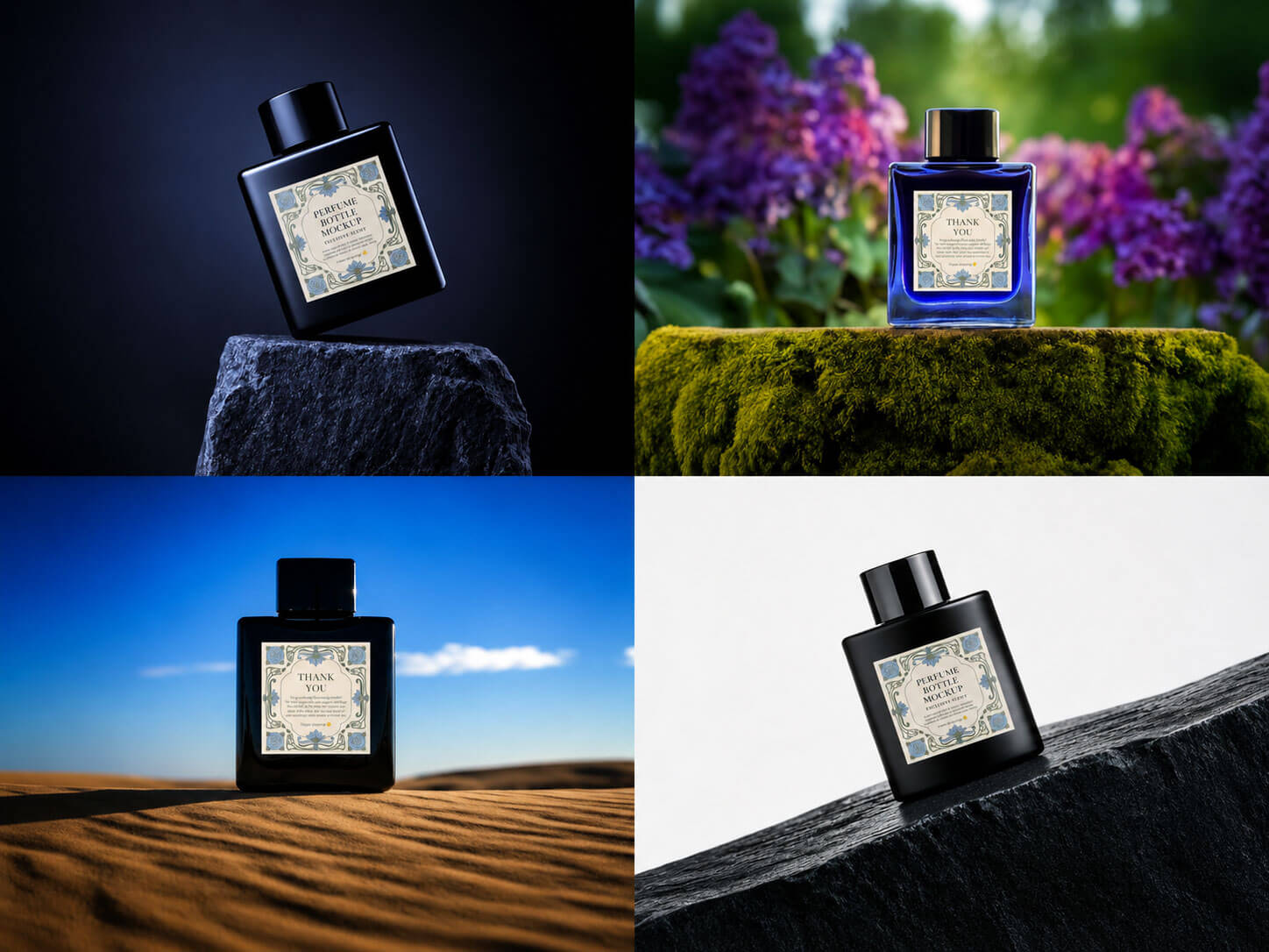 6 Free Perfume Bottle Mockups Bundle – Luxury Fragrance Branding Set