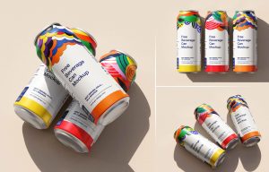 Aluminium tin can mockup PSD for beverage branding and soda packaging presentation in Photoshop