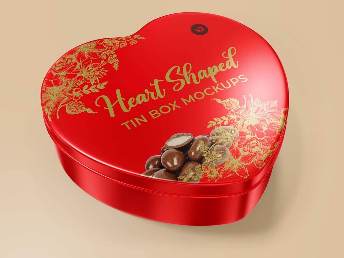 Free Heart Shape Tin Gift Box Mockup PSD Set