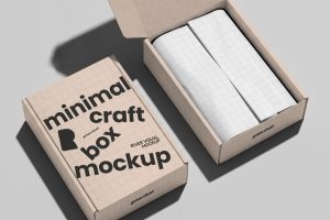 Kraft paper Box mockup PSD for mailing box packaging and courier branding presentation in Photoshop