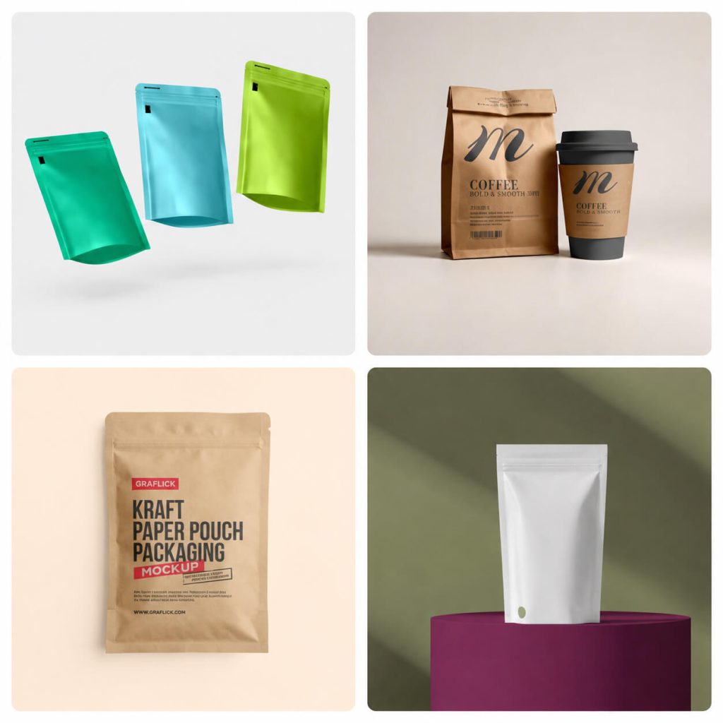 Free Stand Up Kraft Paper Pouch Mockup PSD Collection