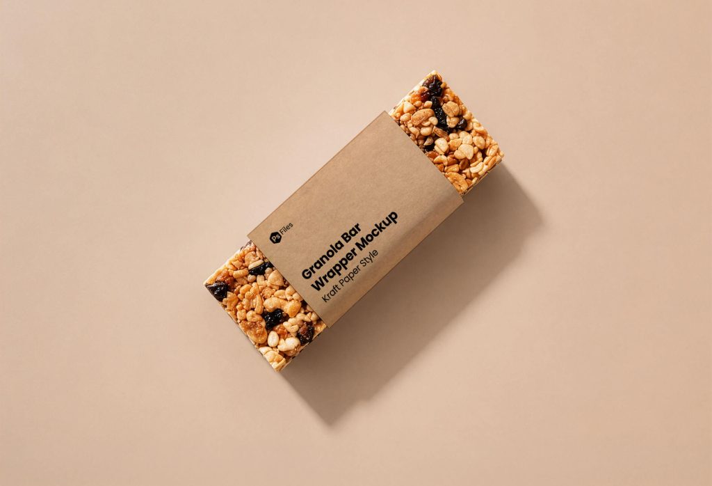 granola bar wrapper mockup free kraft paper PSD download