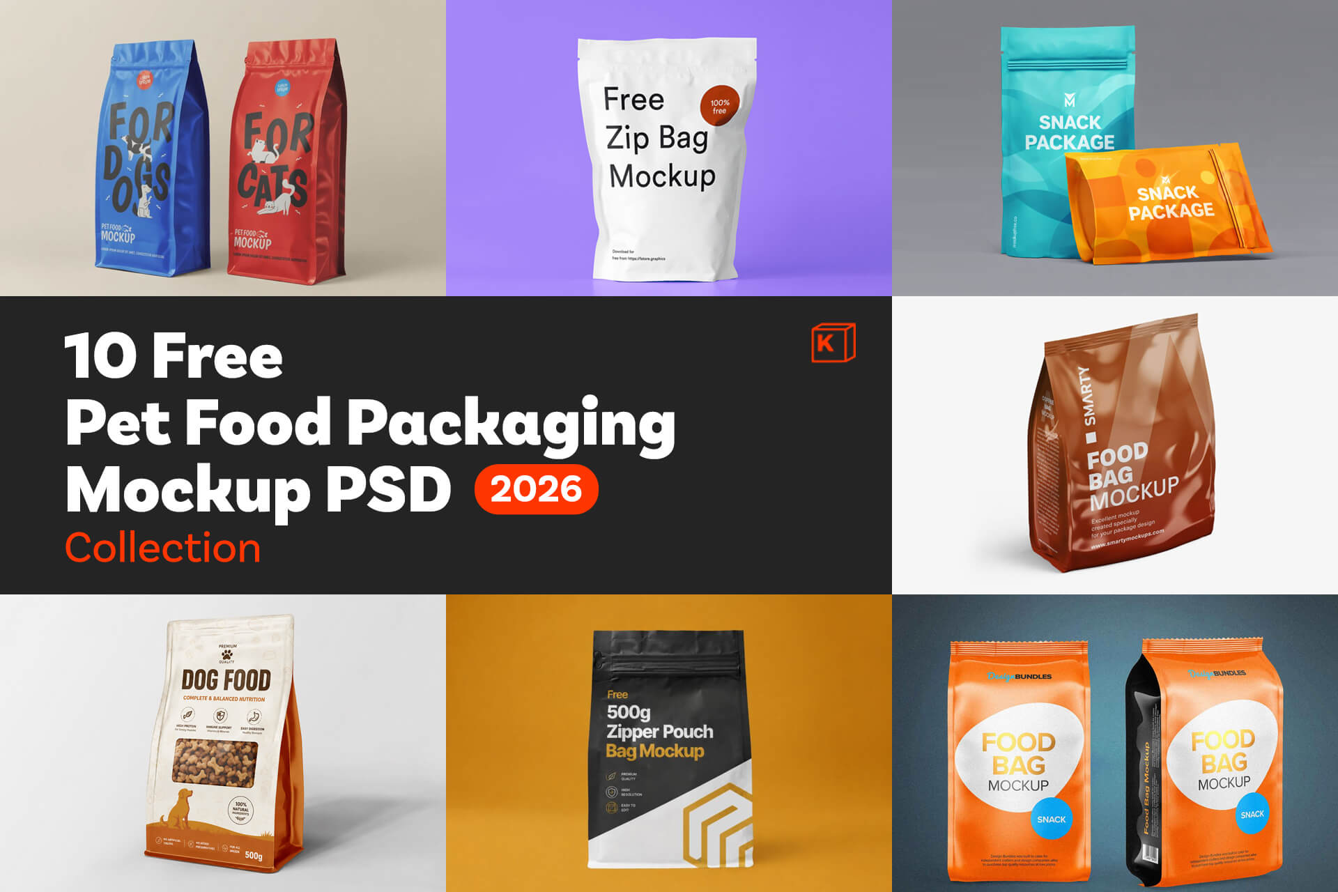 10 Free Pet Food Packaging Mockup PSD Templates
