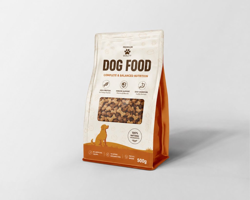 free flat bottom pouch bag mockup PSD window pet food packaging