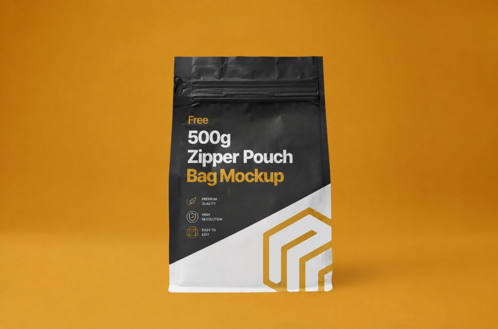 free 500g zipper pouch bag mockup PSD pet food resealable download