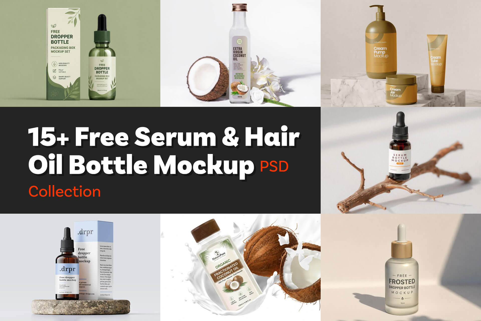 15 Free Serum & Hair Oil Bottle Mockup PSD Templates
