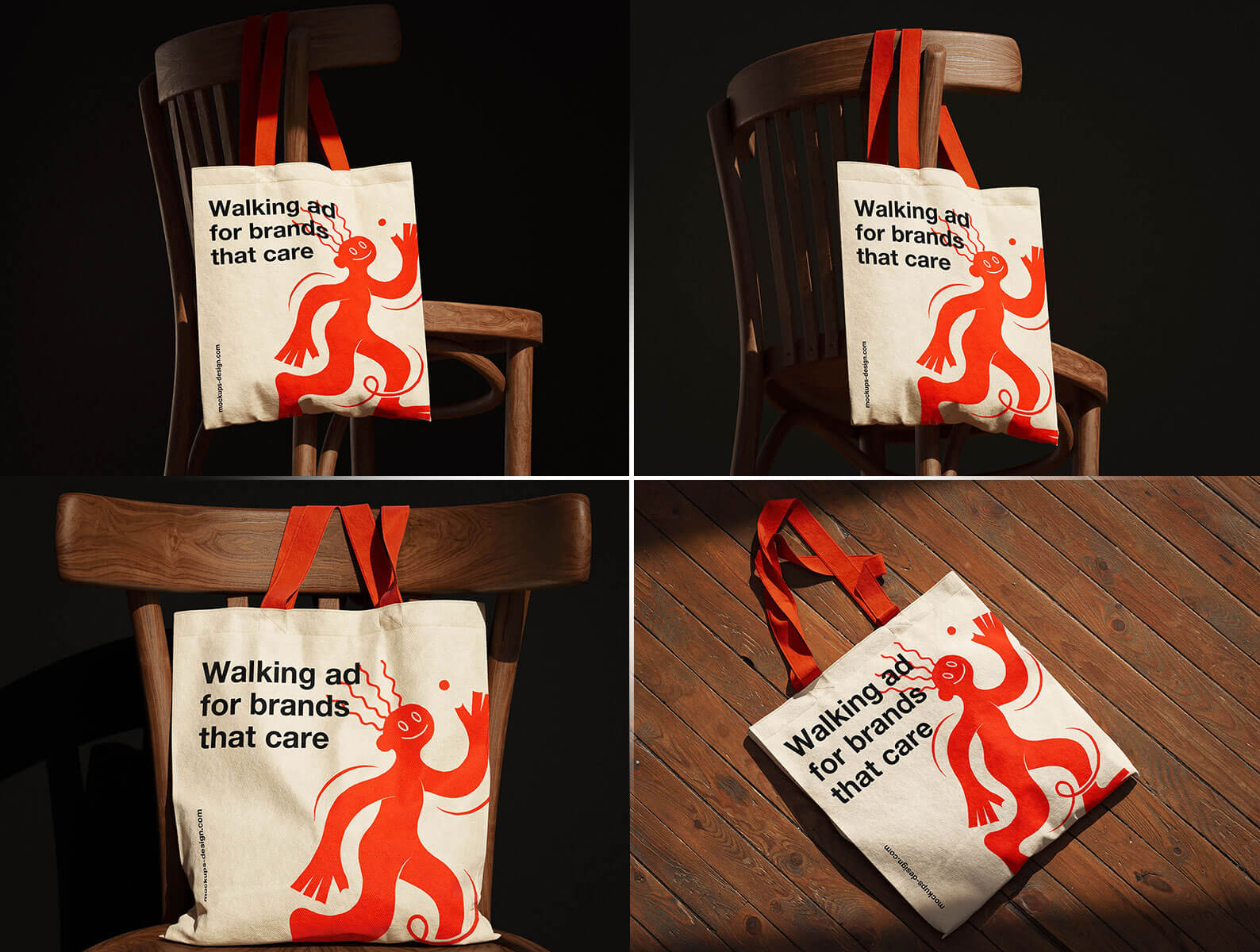 4 Free Canvas Tote Bag On Chair Mockup PSD