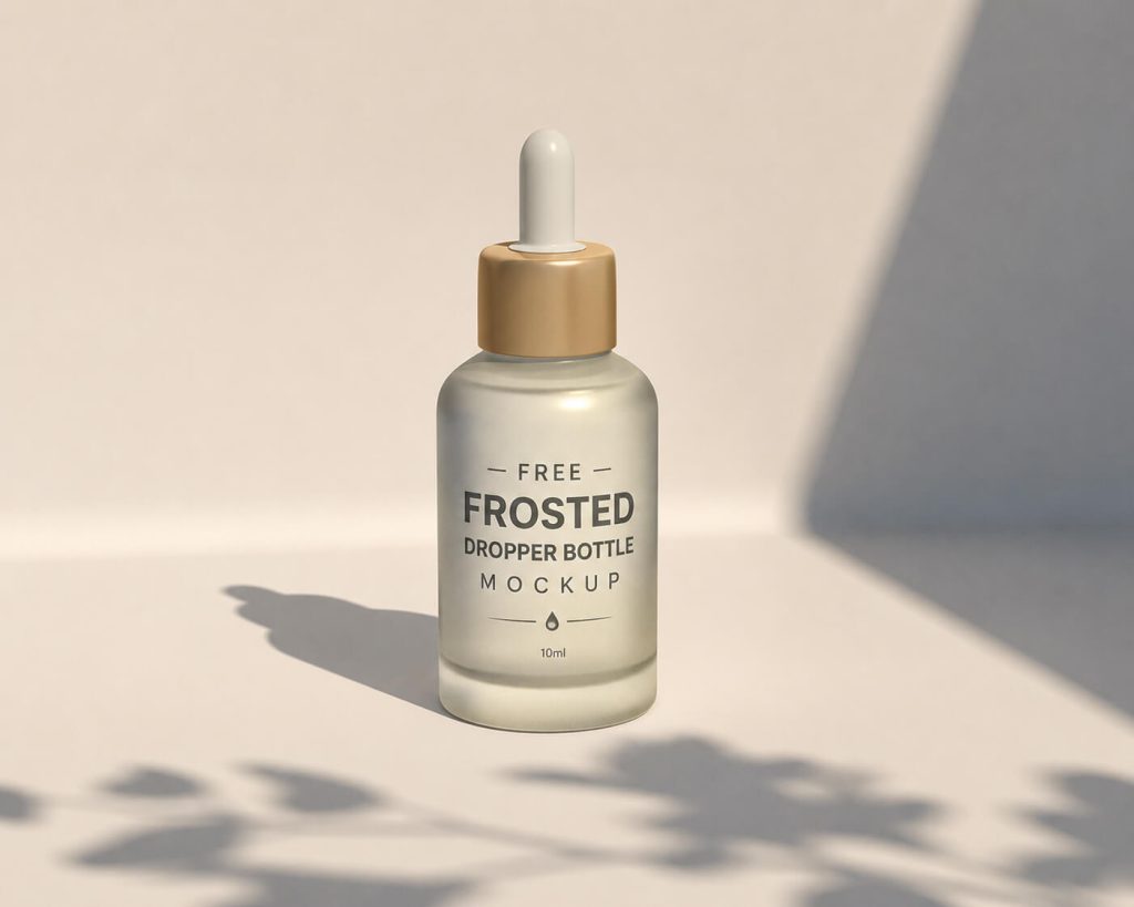 free frosted dropper bottle mockup PSD 4500x3200 serum skincare download