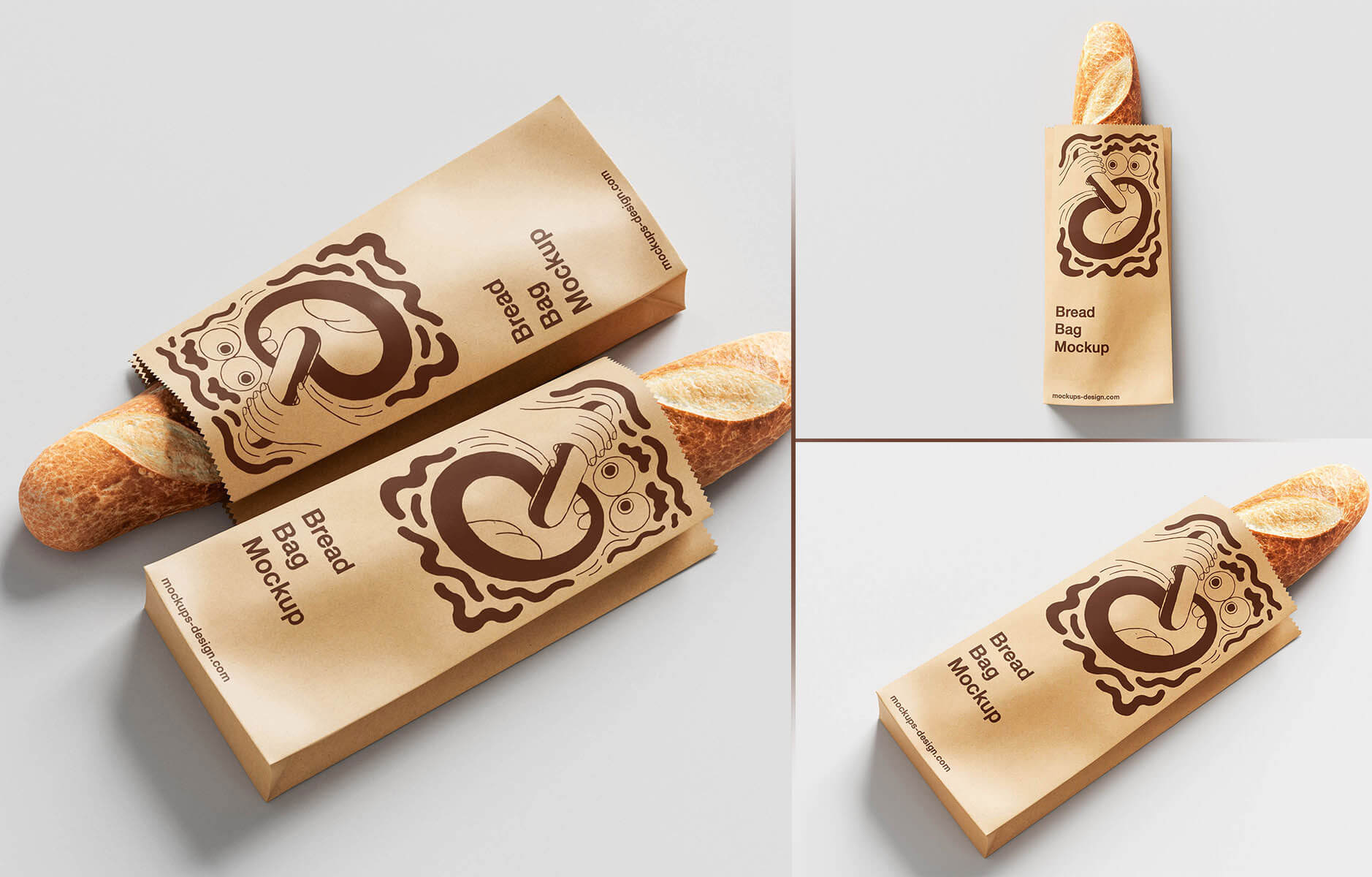 3 Free Bread Paper Bag Packaging Mockup PSD Files for Bakery Branding