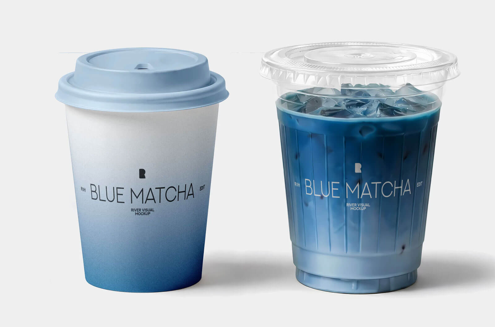 Free Blue Matcha Cup Mockup PSD – Hot & Iced Drink Packaging