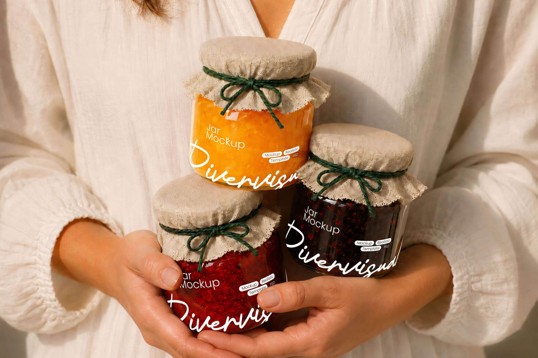 Free Women Holding Jam Jar Mockups PSD