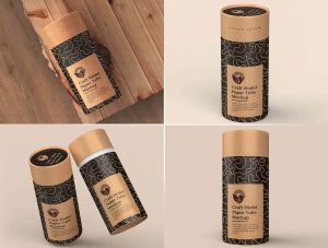 4 Free Kraft Paper Tube Packaging Mockup PSD Set