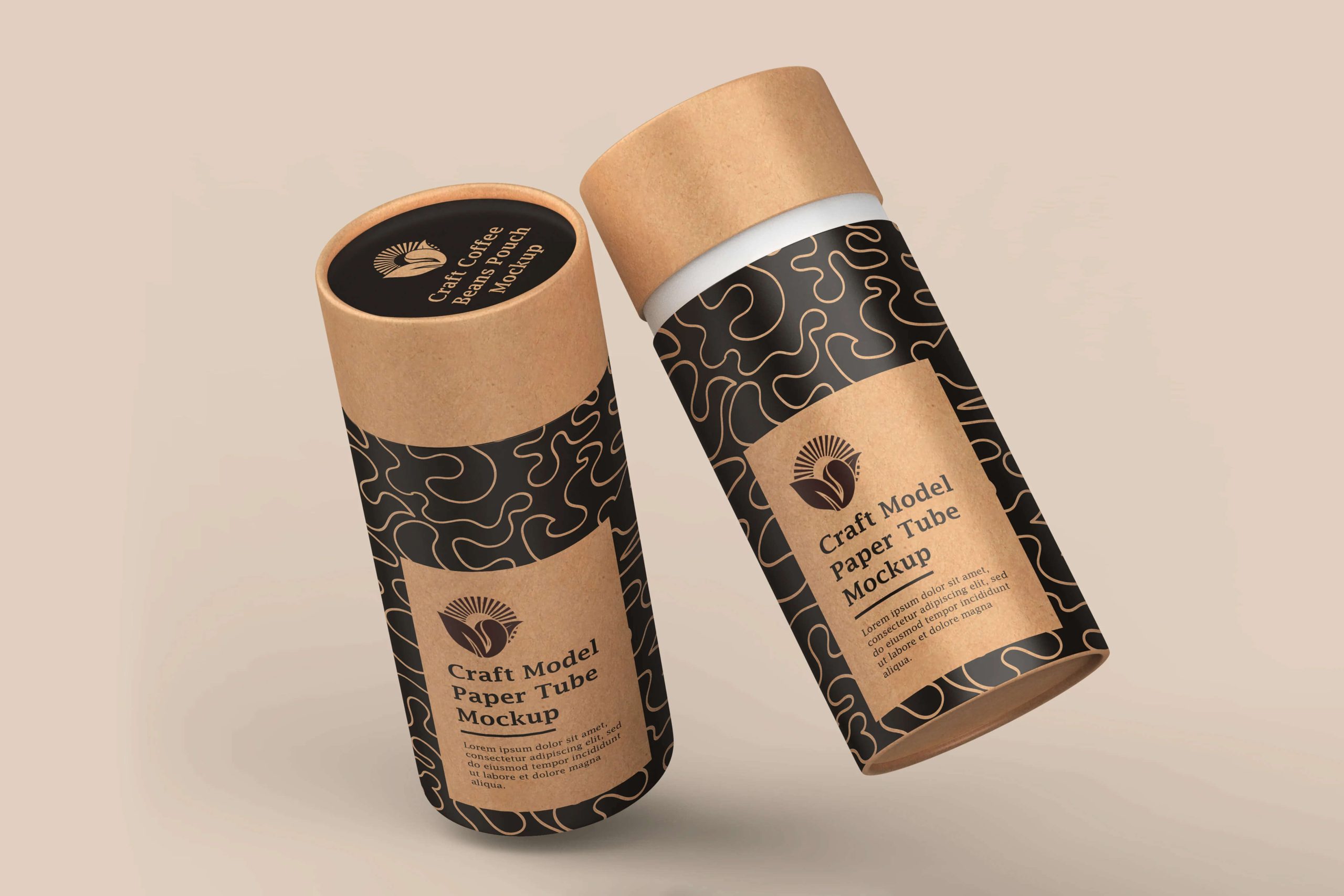 4 Free Kraft Paper Tube Packaging Mockup PSD Set